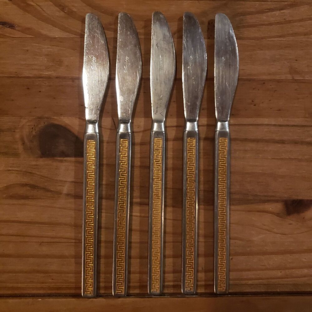 5 Noritake EROS GOLD Stainless 18-8 Dinner Knife Japan Silverware Flatware